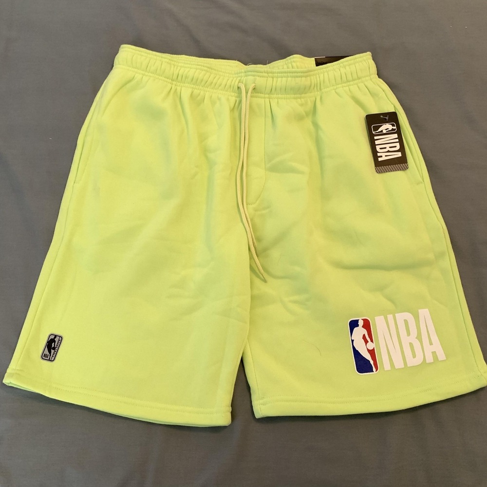 NBA Basketball Shorts Mens Large Yellow Fleece Logo Lounge Fan Casual Wear